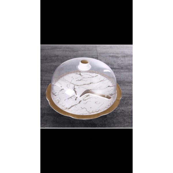 Cloche en porcelaine  à gâteau dur pied marbré